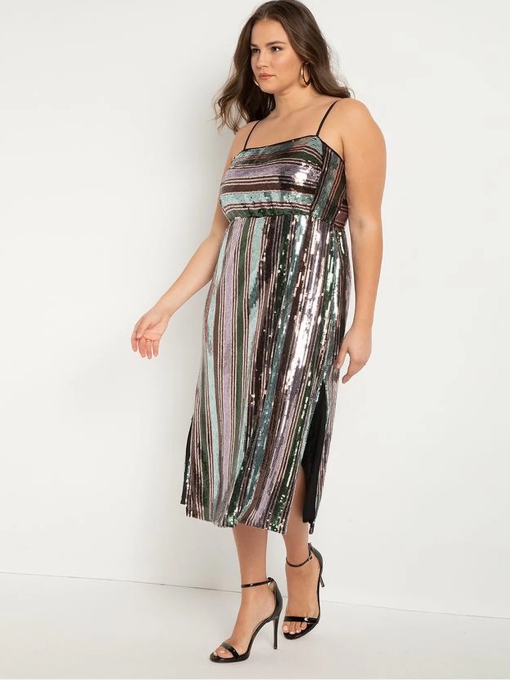 ELOQUII Multicolor Sequin Striped Front slit Midi Party Dress NWT Sz 24 *Read*